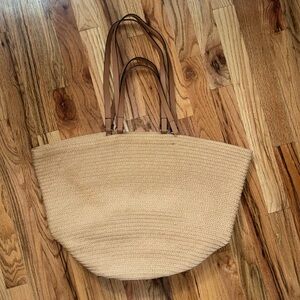 H&M Straw Shopper Woven Tote Bag Beach Summer Double Handles Shoulder Braided